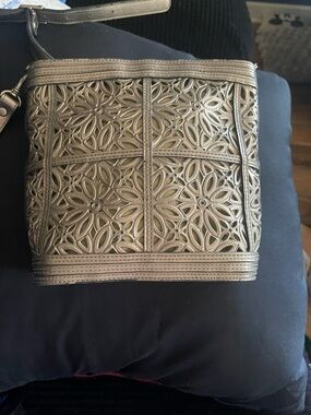 Brighton Lillian-Inspired Metallic Faux Leather Cutout Crossbody Bag - Pewter